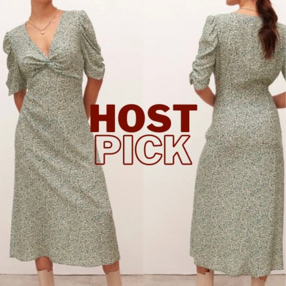 Nobody's Child Dresses & Skirts - Timeless Floral Midi with Front Twist in Green Ditsy